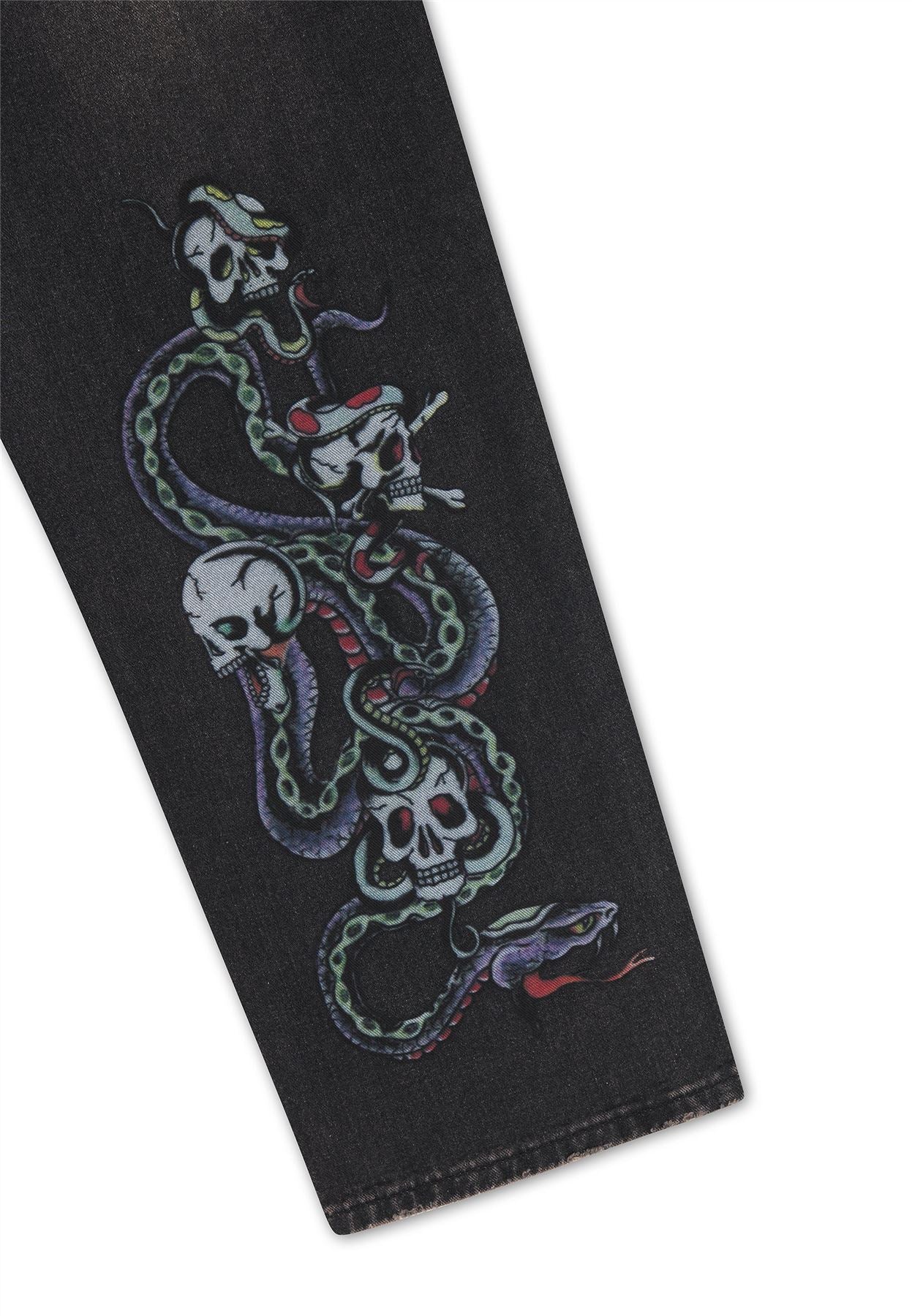 Ed Hardy Serpent Skull Graphic Washed Men's Black Jeans