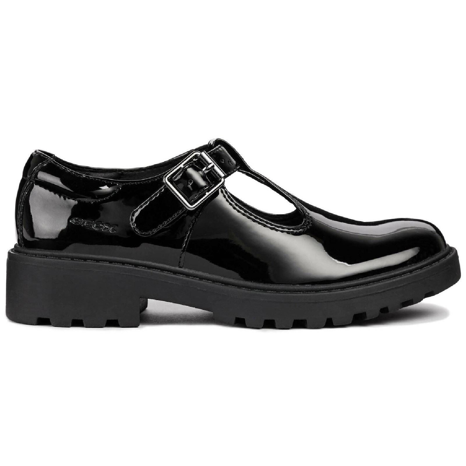 Geox J Casey G. E Leather Black Patent Shoes