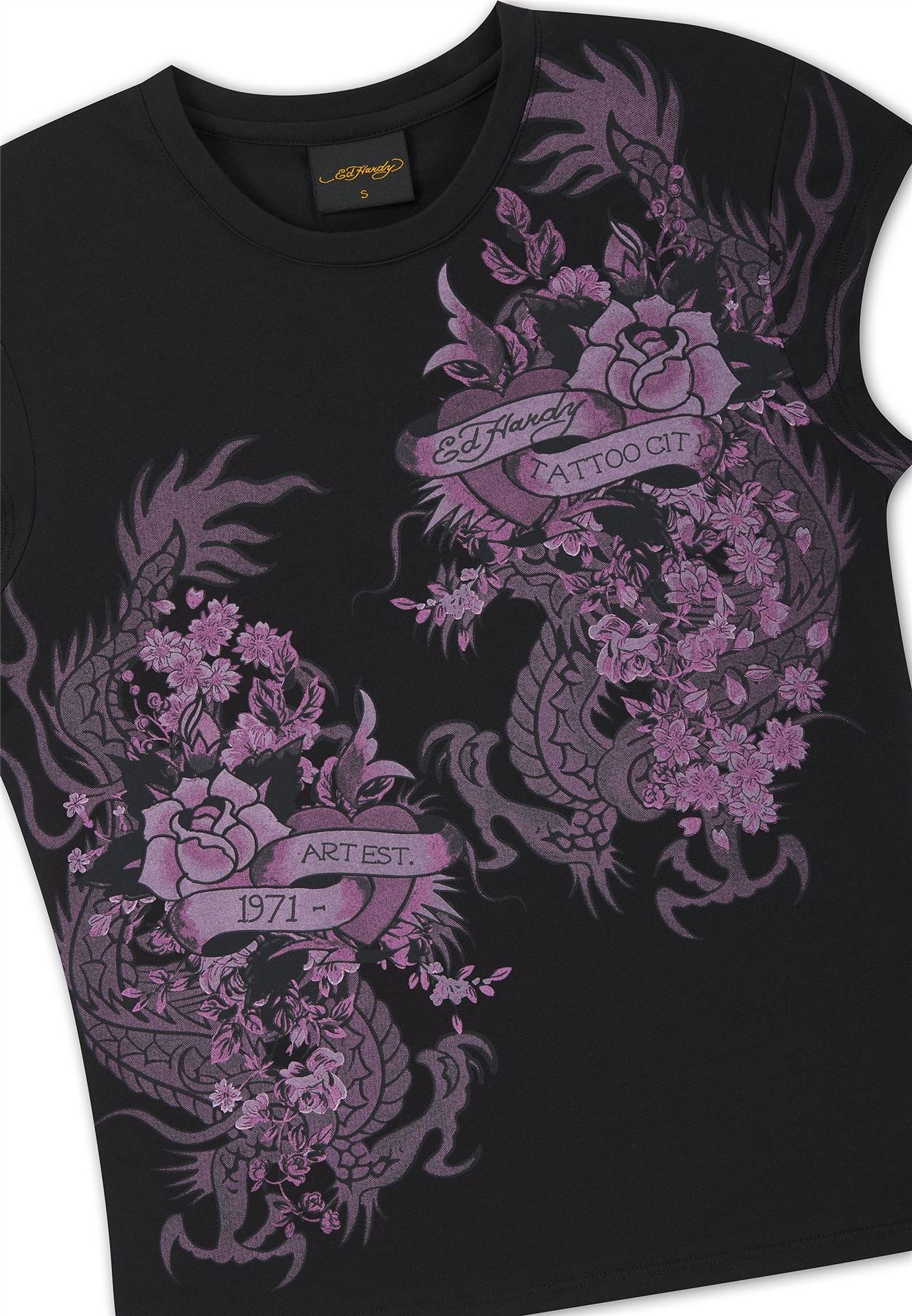 Ed Hardy Tattoo City Cap Sleeve Top Women's Black T-Shirts