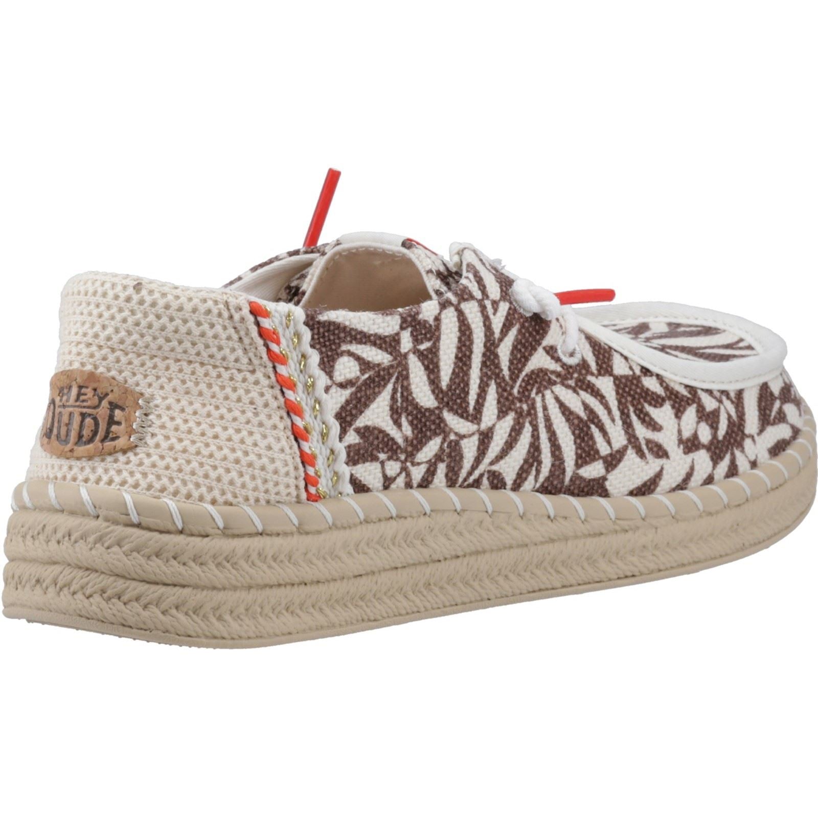 HEYDUDE Wendy Espadrille Retro Palm Cotton Blend Women's Downtown Brown/Egret Espadrilles