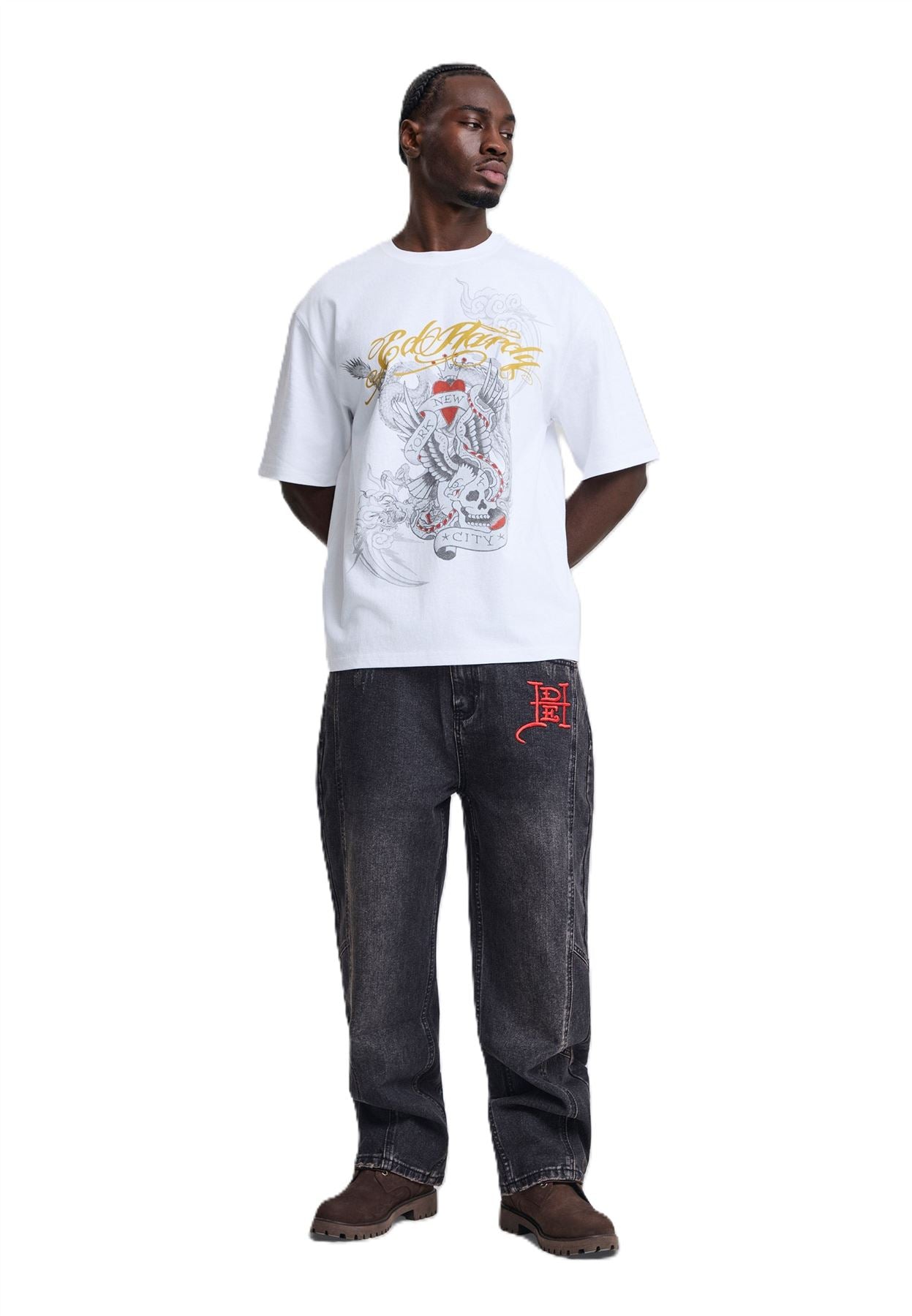 Ed Hardy Storming New York Graphic Relaxed Men's White T-Shirts