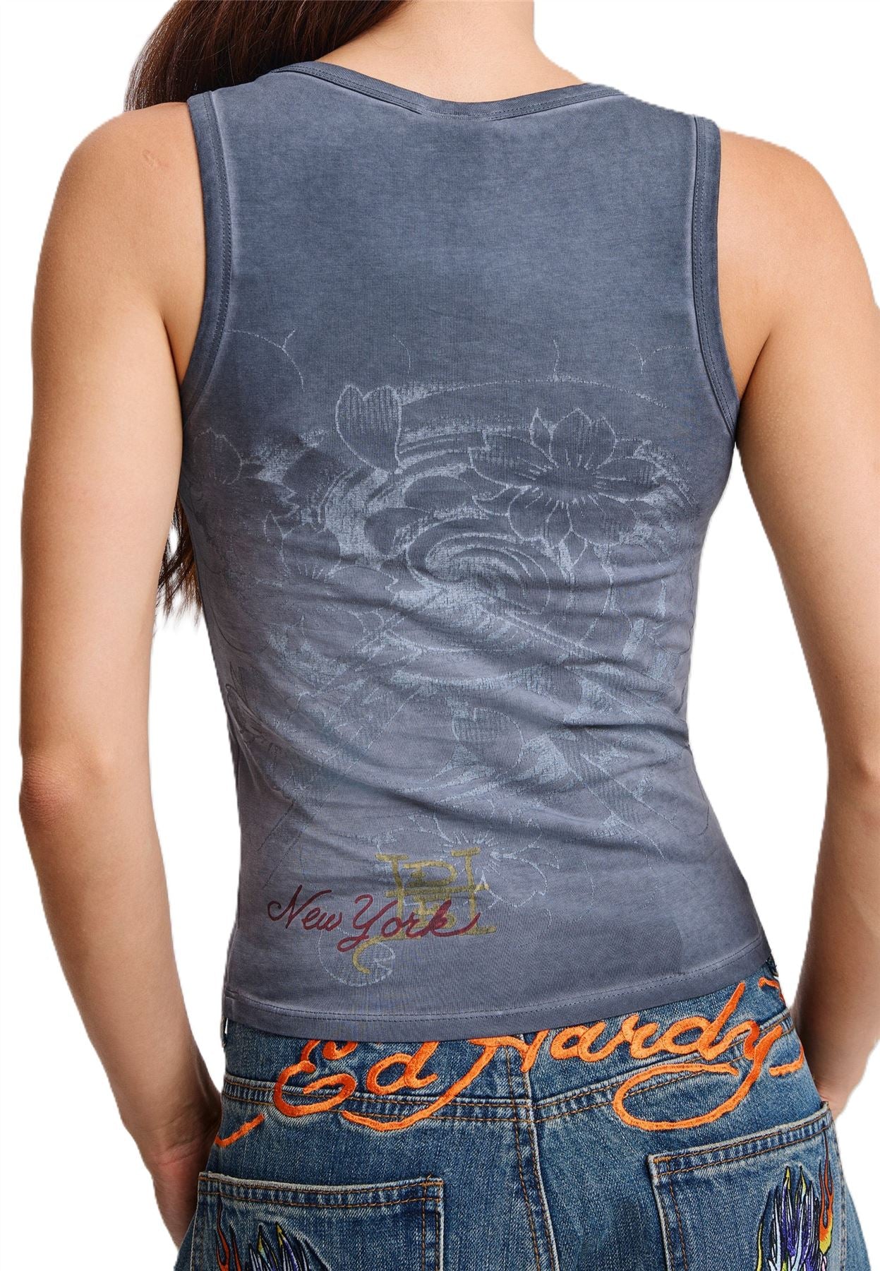 Ed Hardy In Memory of When I Cared Fitted Women's Black Vest Top