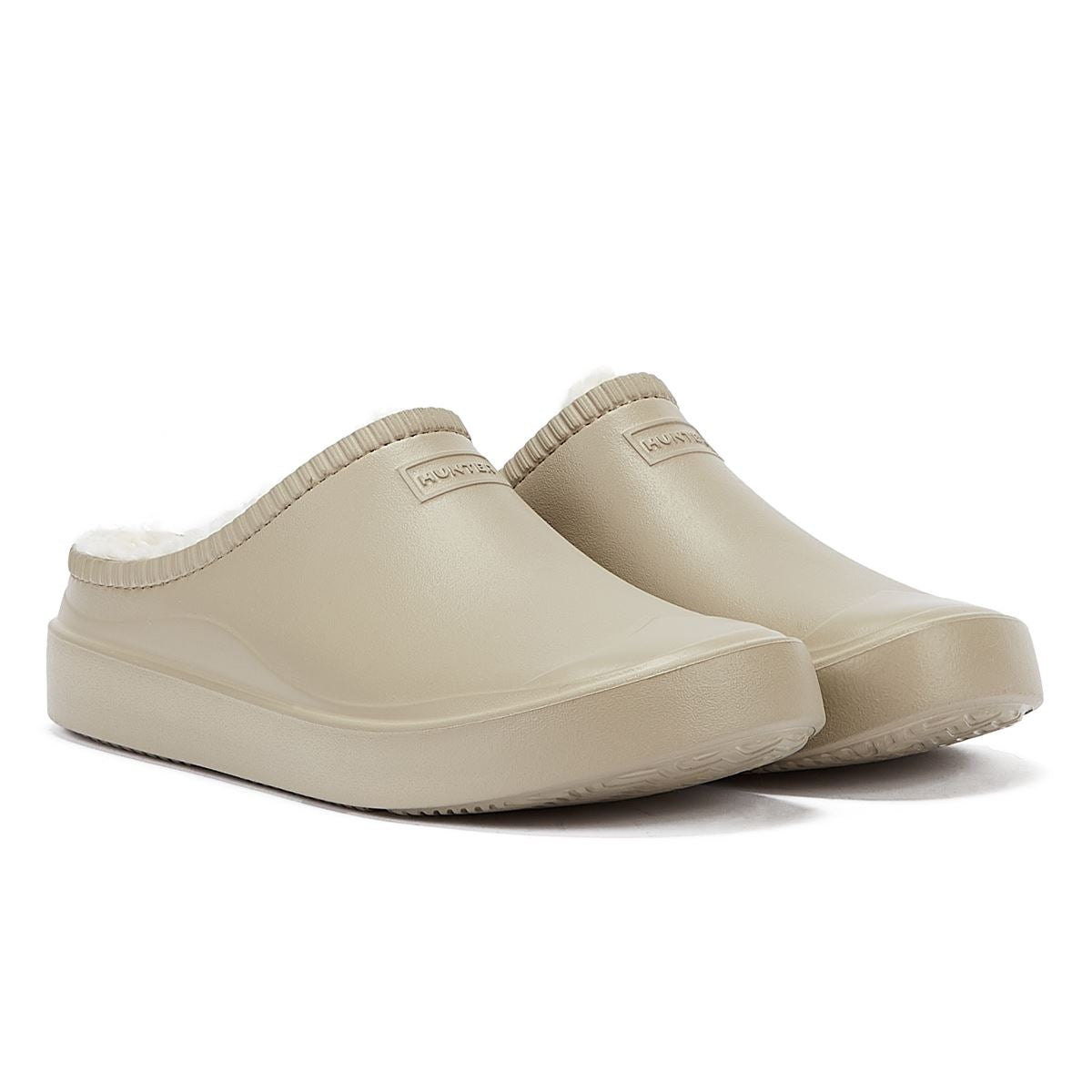 Hunter Bloom Lined Mule Alloy White Clogs