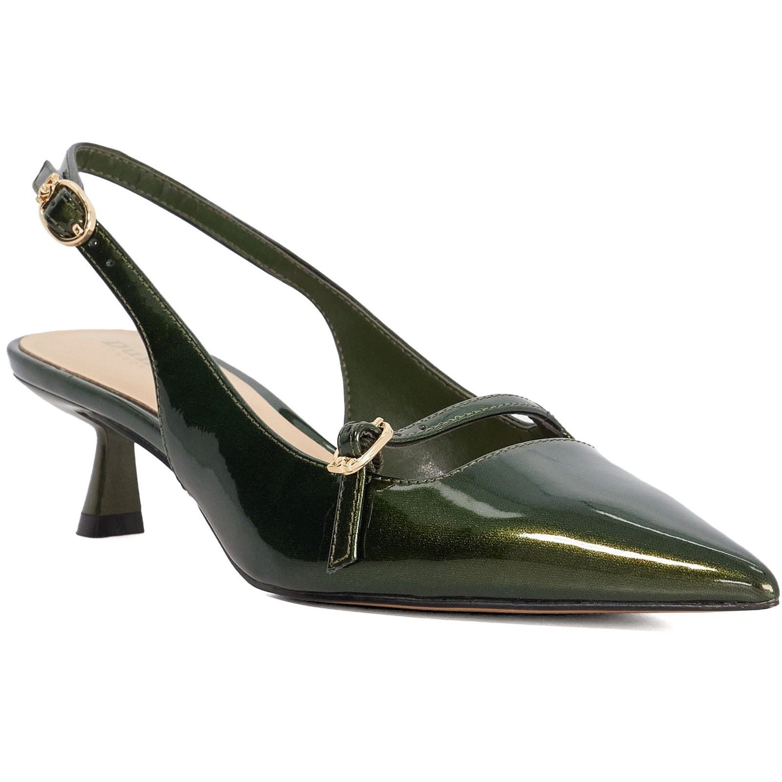 Dune Deserved Women's Green Pointy Slingback Heels