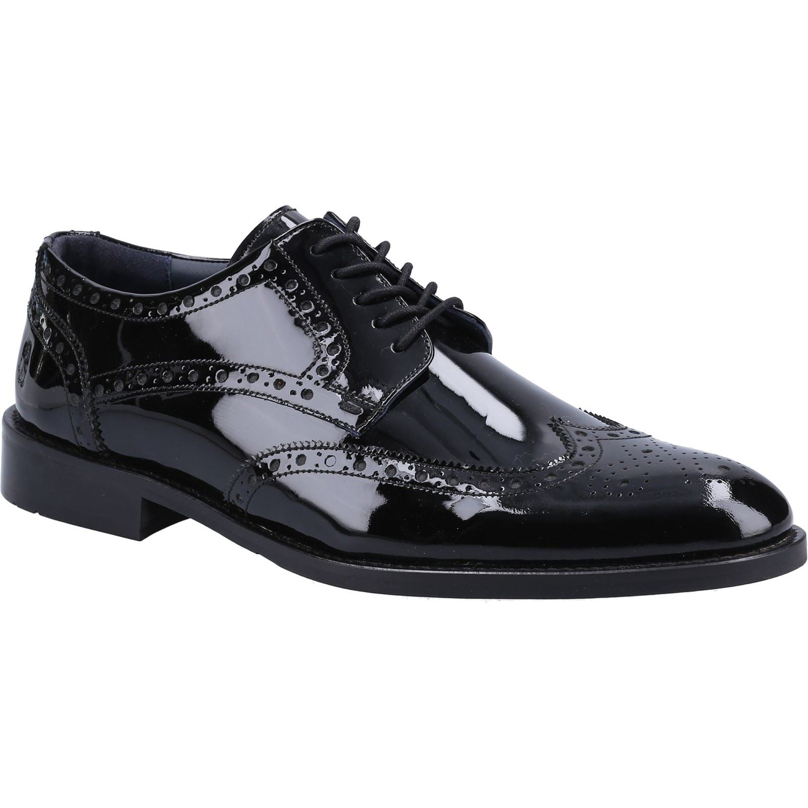 Hush Puppies Dustin Brogue Patent Leather Men's Black Patent Brogues Shoes