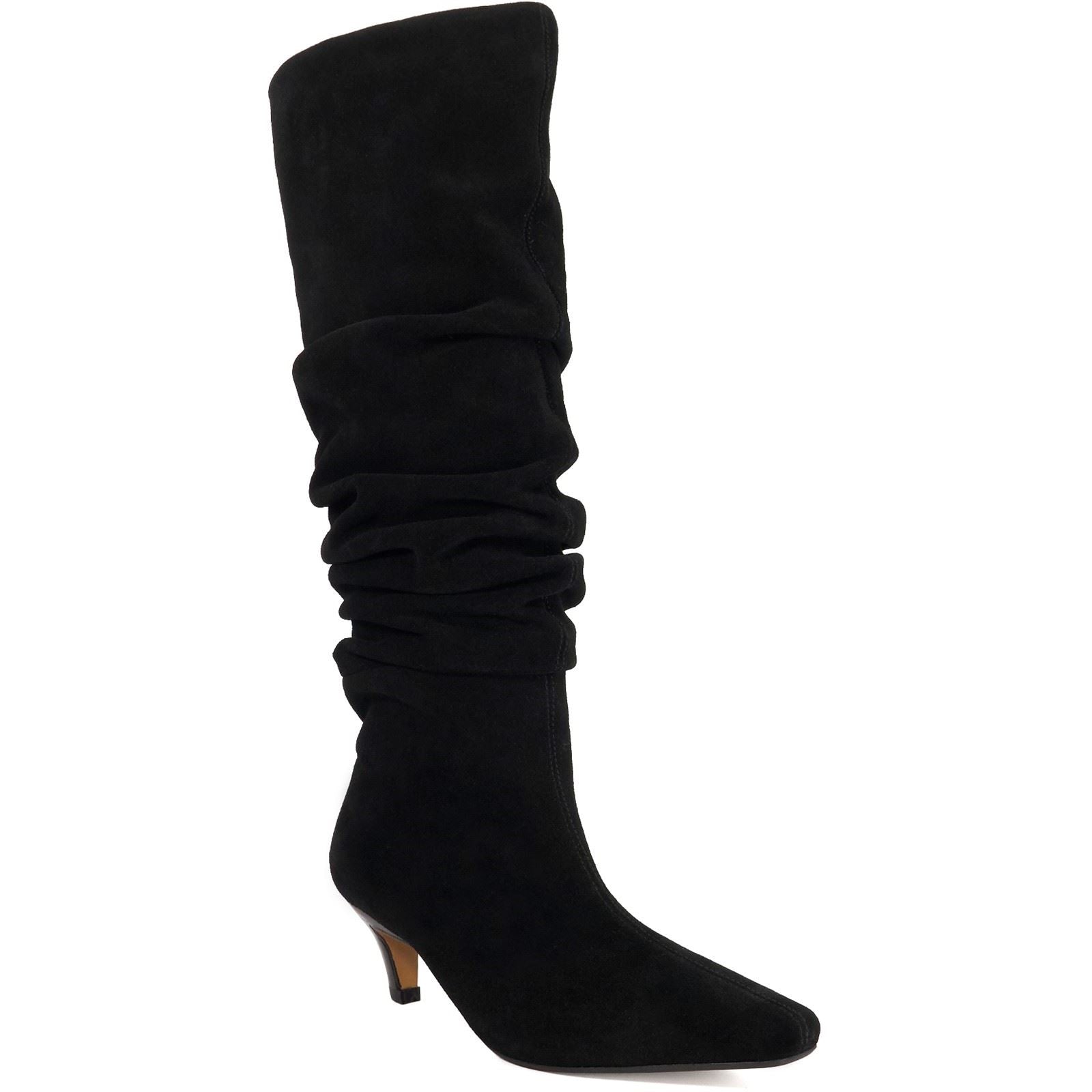 Dune Saunders Leather Women's Black Heeled Knee High Boots