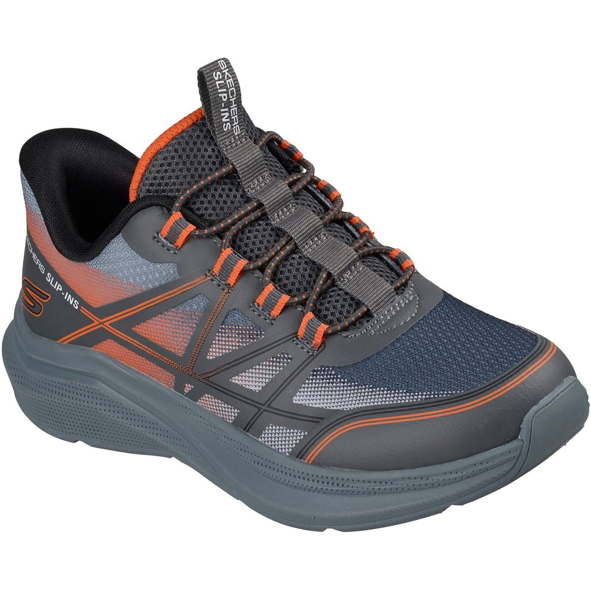 Skechers Microspec Velocity Grid-Shift Charcoal/Orange & Black Trainers