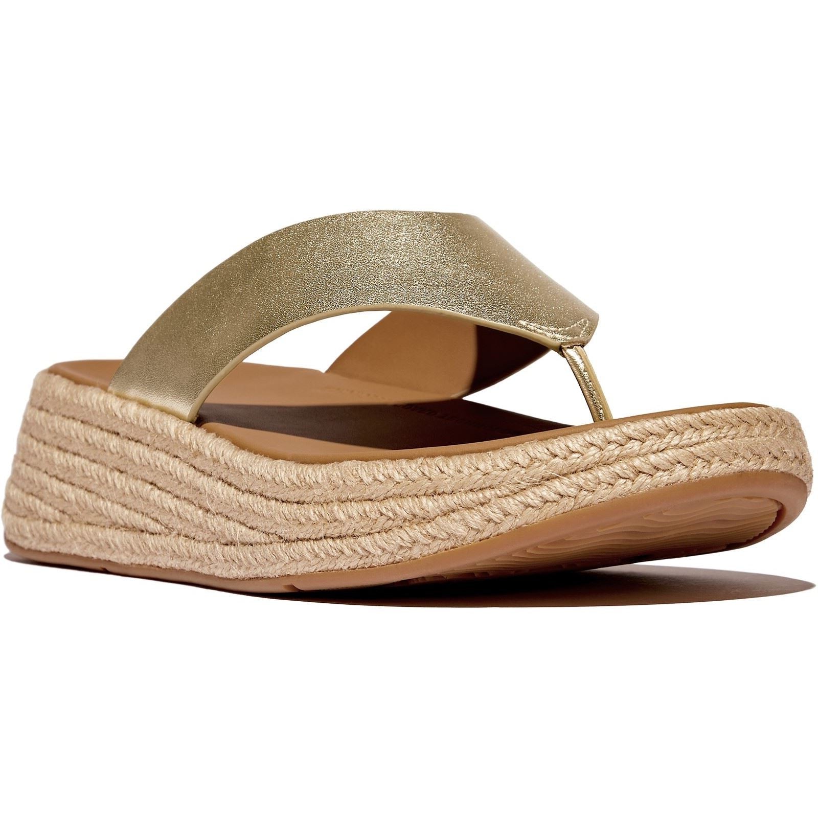Fitflop F-Mode Toe Post Espadrille Leather Women's Platino Sandals