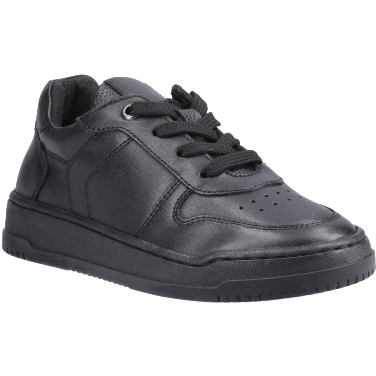 Hush Puppies Dougie Leather Youth Boy's Black Trainers