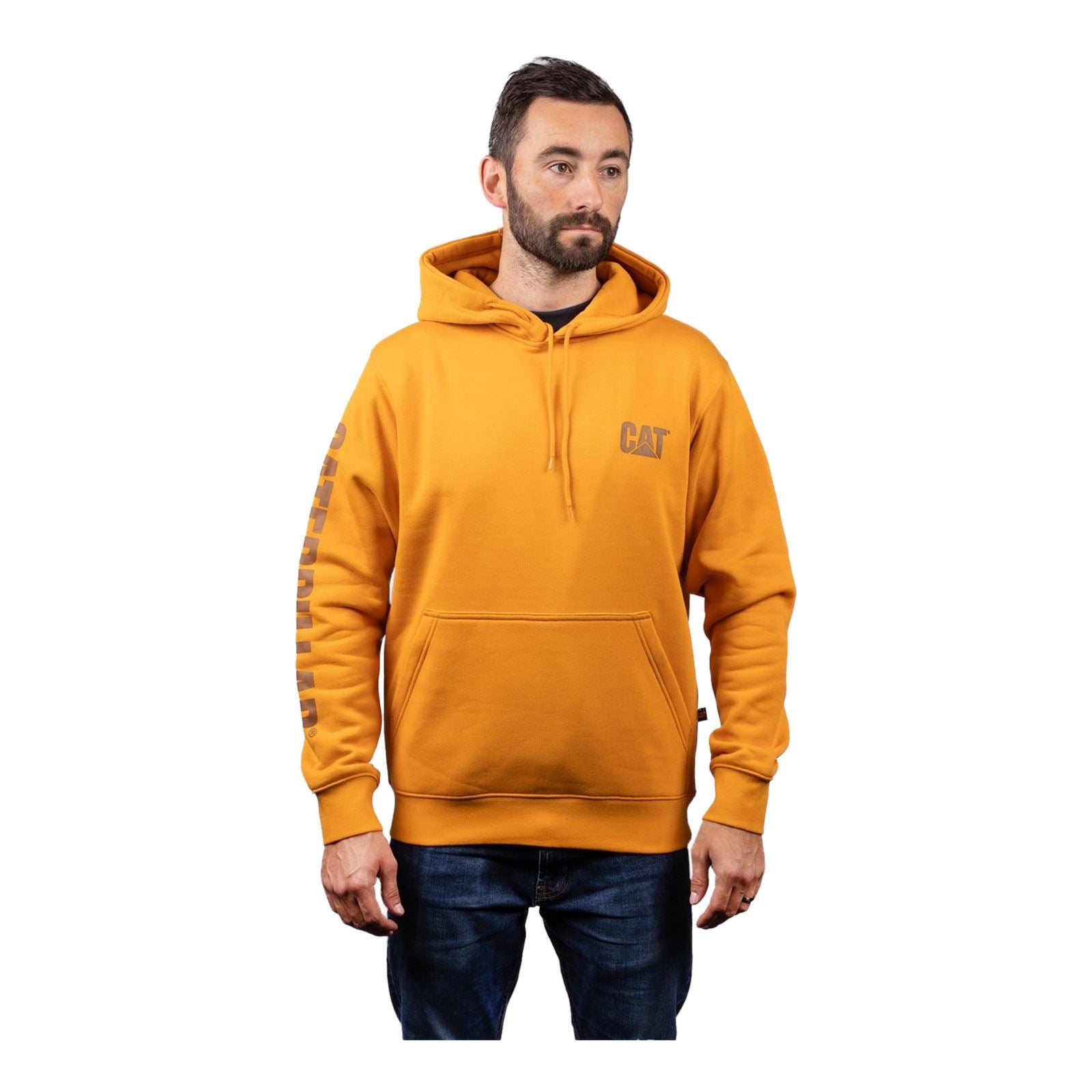 Caterpillar Trademark Banner Cotton Men's Yellow Hooded Sweatshirt