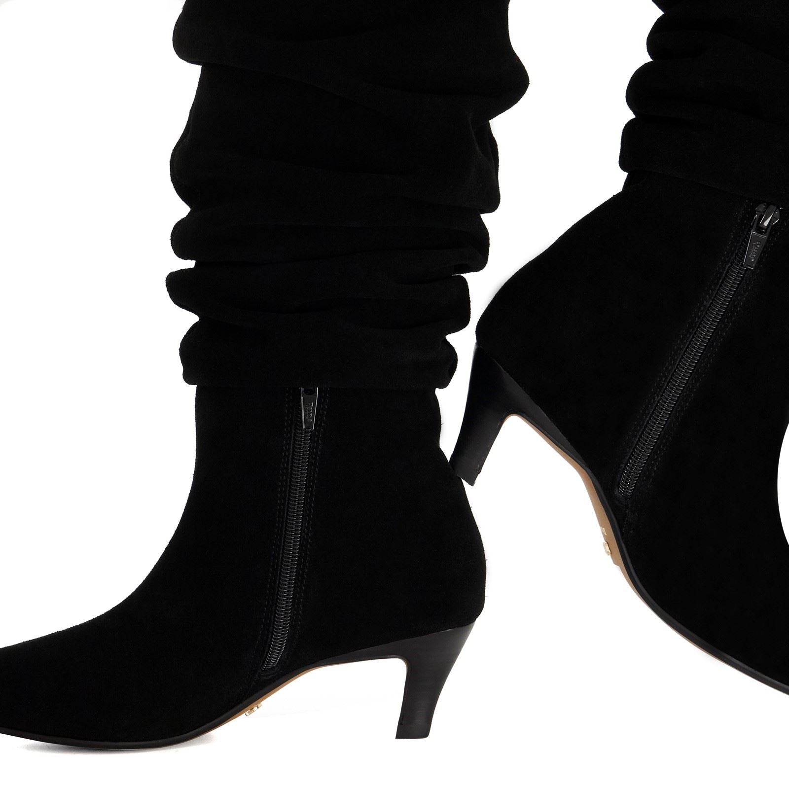 Dune Saunders Leather Women's Black Heeled Knee High Boots