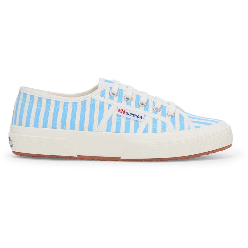 Superga 2750 Stripes Print Cotton Women's Off White/Azure Trainers