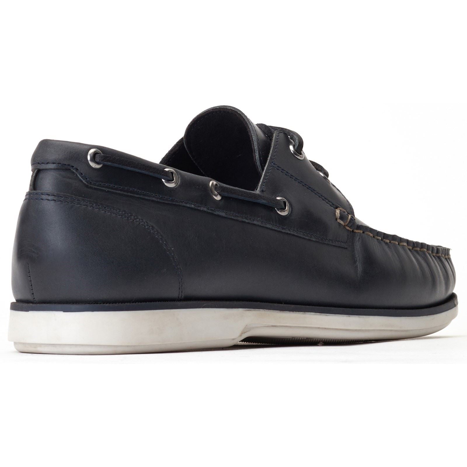 Base London Stern Leather Men's Navy Boat Shoes