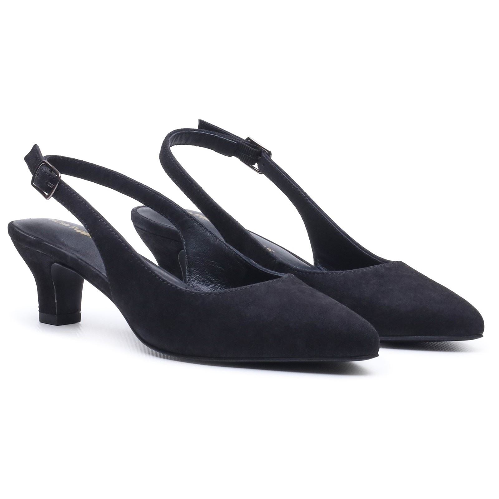 Hush Puppies Nahla Buckle Kitten Heel Women's Black Pointy Slingback Shoes