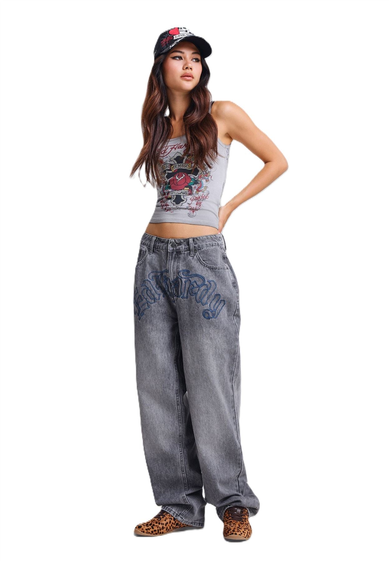 Ed Hardy Snake and Roses Vintage Wash Women's Grey Jeans