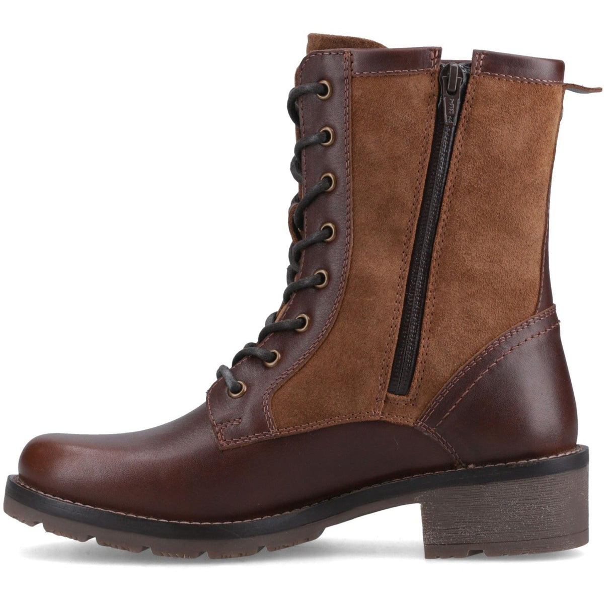 Hunter Maree Lace WP Leather Women's Tan/Chocolate Brown Heeled Mid Calf Boots