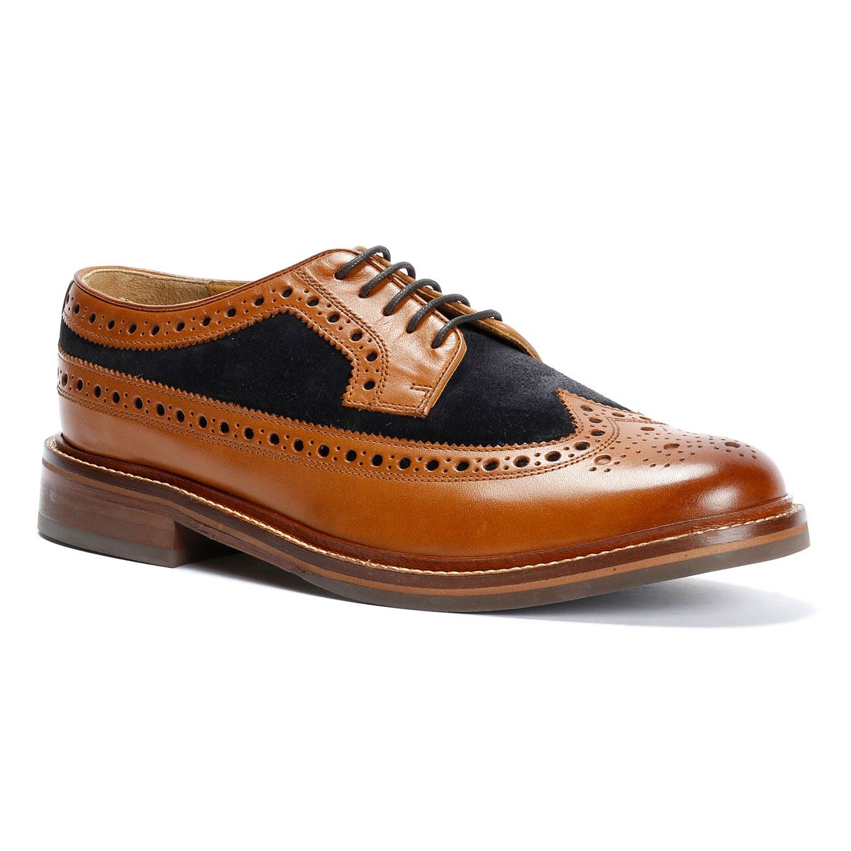 Chapman & Moore Longwing Brogue Leather/Suede Men's Tan/Navy Shoes