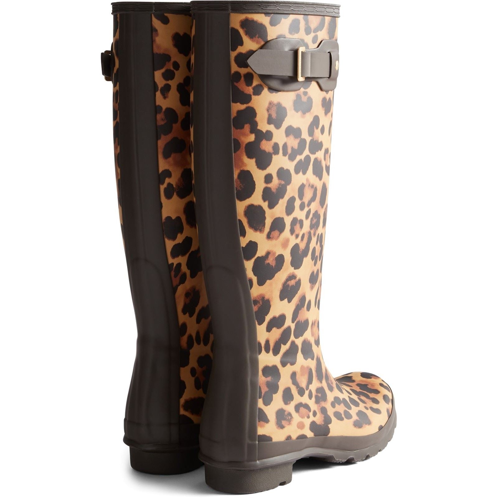 Hunter Womens Original Tall Leopard Boot Rubber Women's Leopard Print/Chocolate Brown Wellington Boots