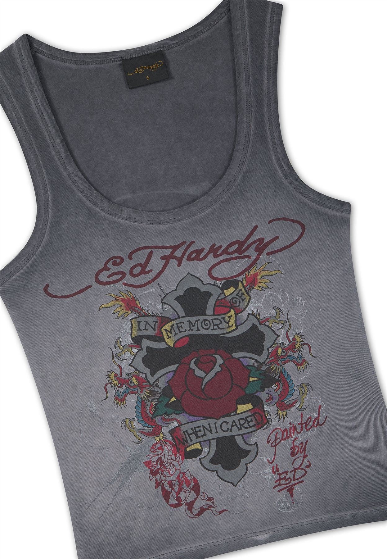 Ed Hardy In Memory of When I Cared Fitted Women's Black Vest Top