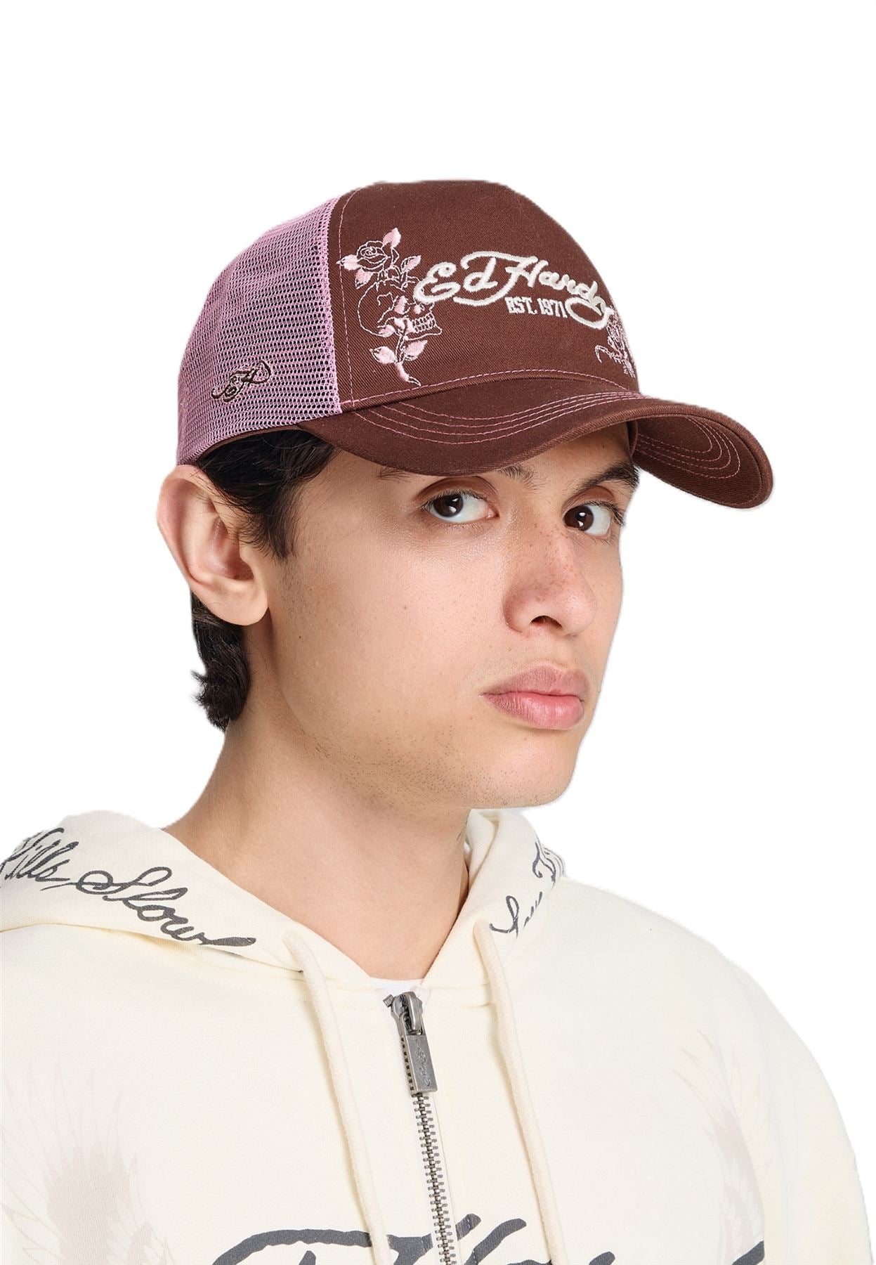 Ed Hardy Skull and Roses 5 Panel Brown Caps