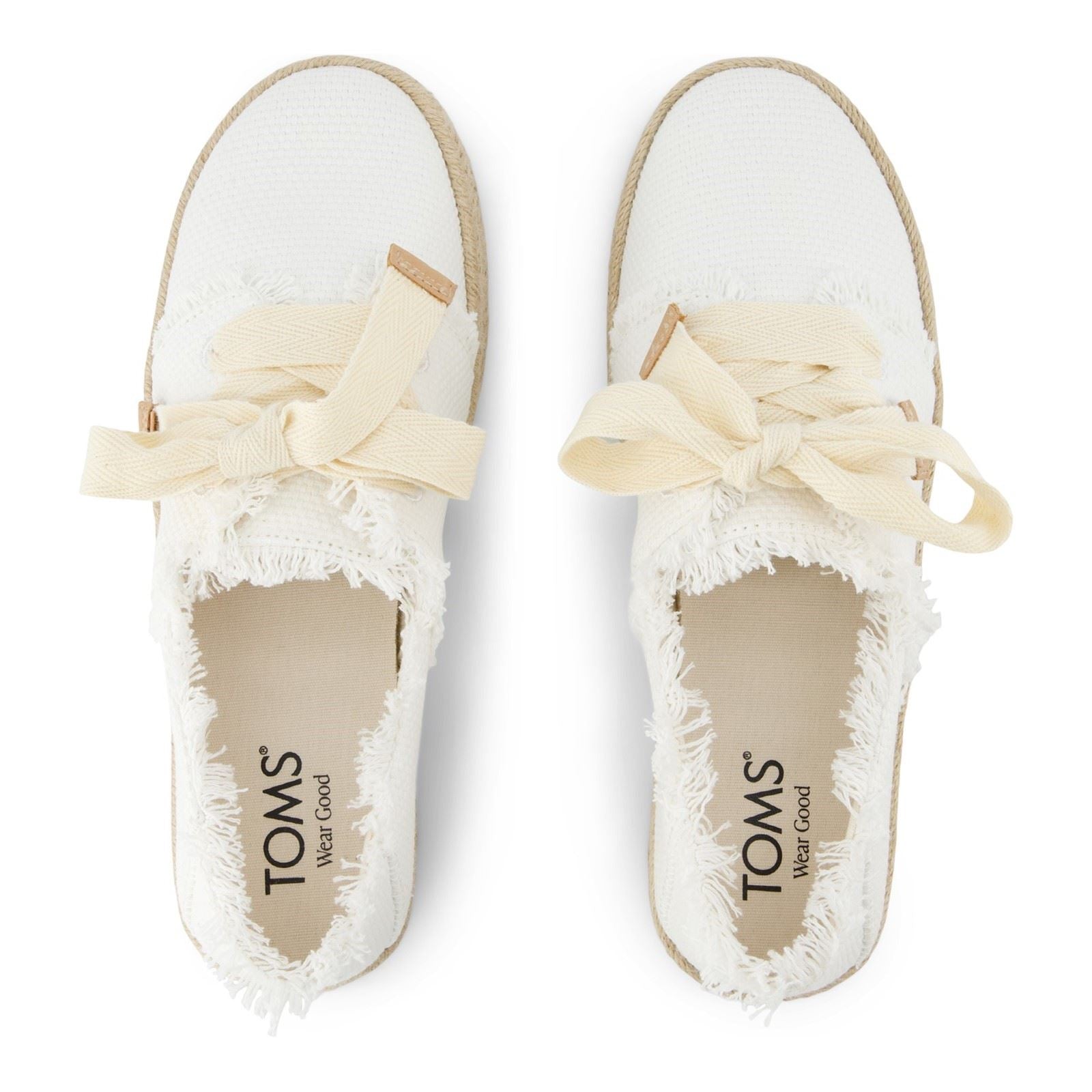 TOMS Carolina Lace Up Cotton Women's White Beachside Espadrilles