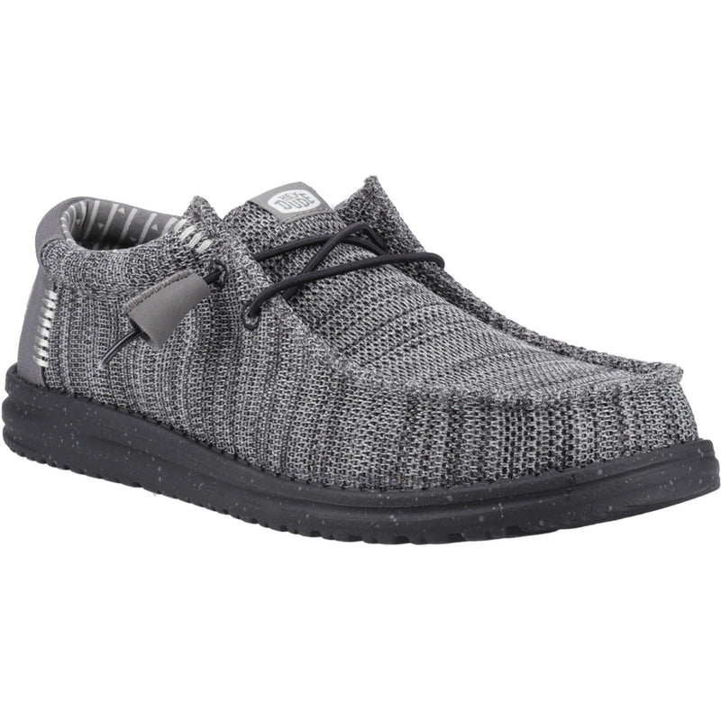 HEYDUDE Wally Stretch Mesh Synthetic Men's Granite Grey/Black Moccasins Shoes