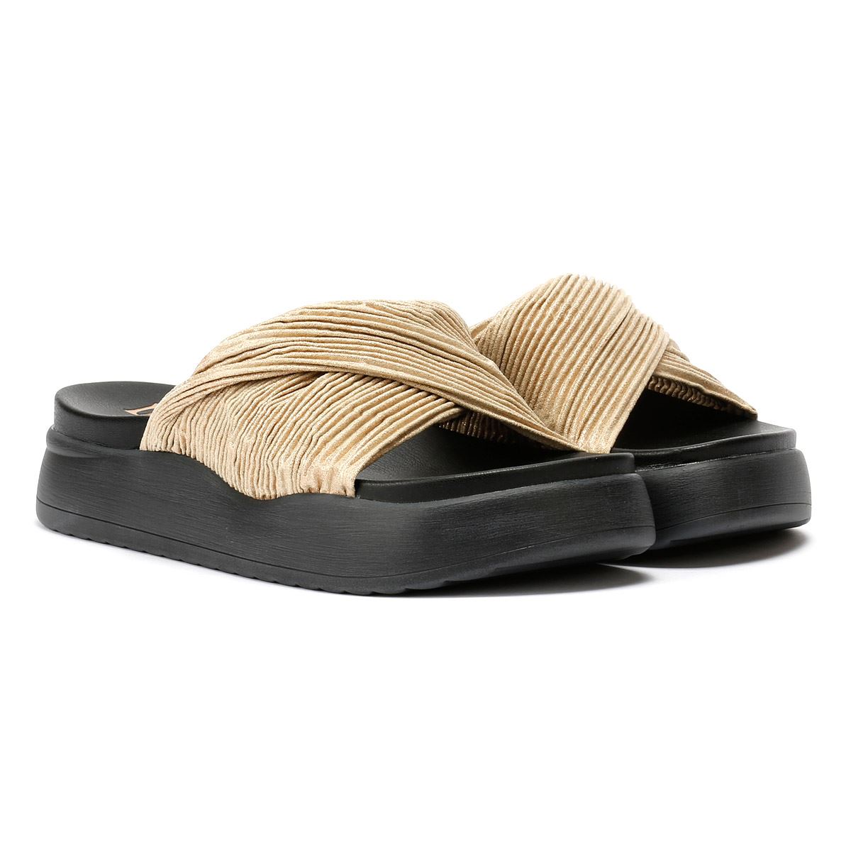 Desert Fleur Gabbro Pleated Satin Women's Gold Sandals