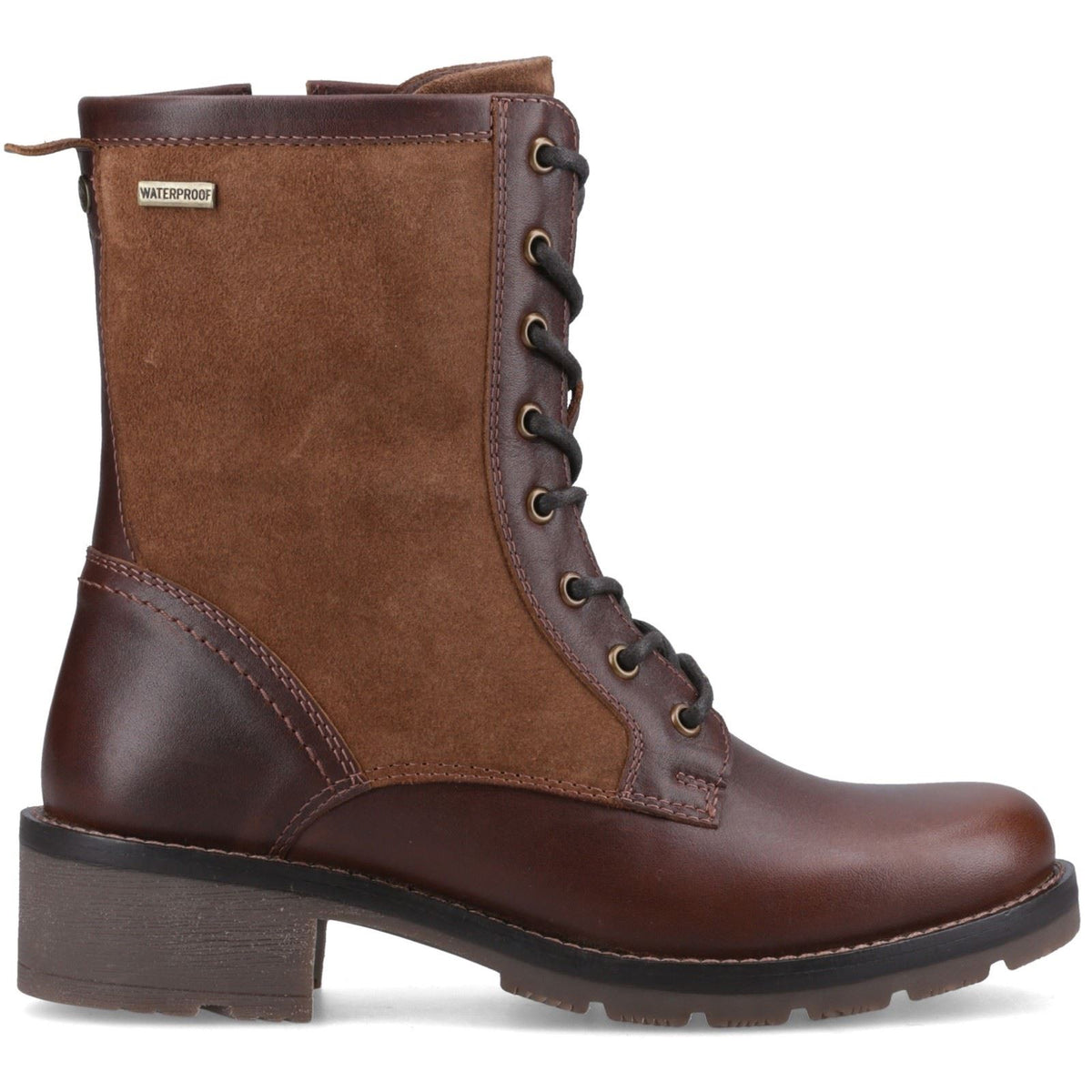 Hunter Maree Lace WP Leather Women's Tan/Chocolate Brown Heeled Mid Calf Boots