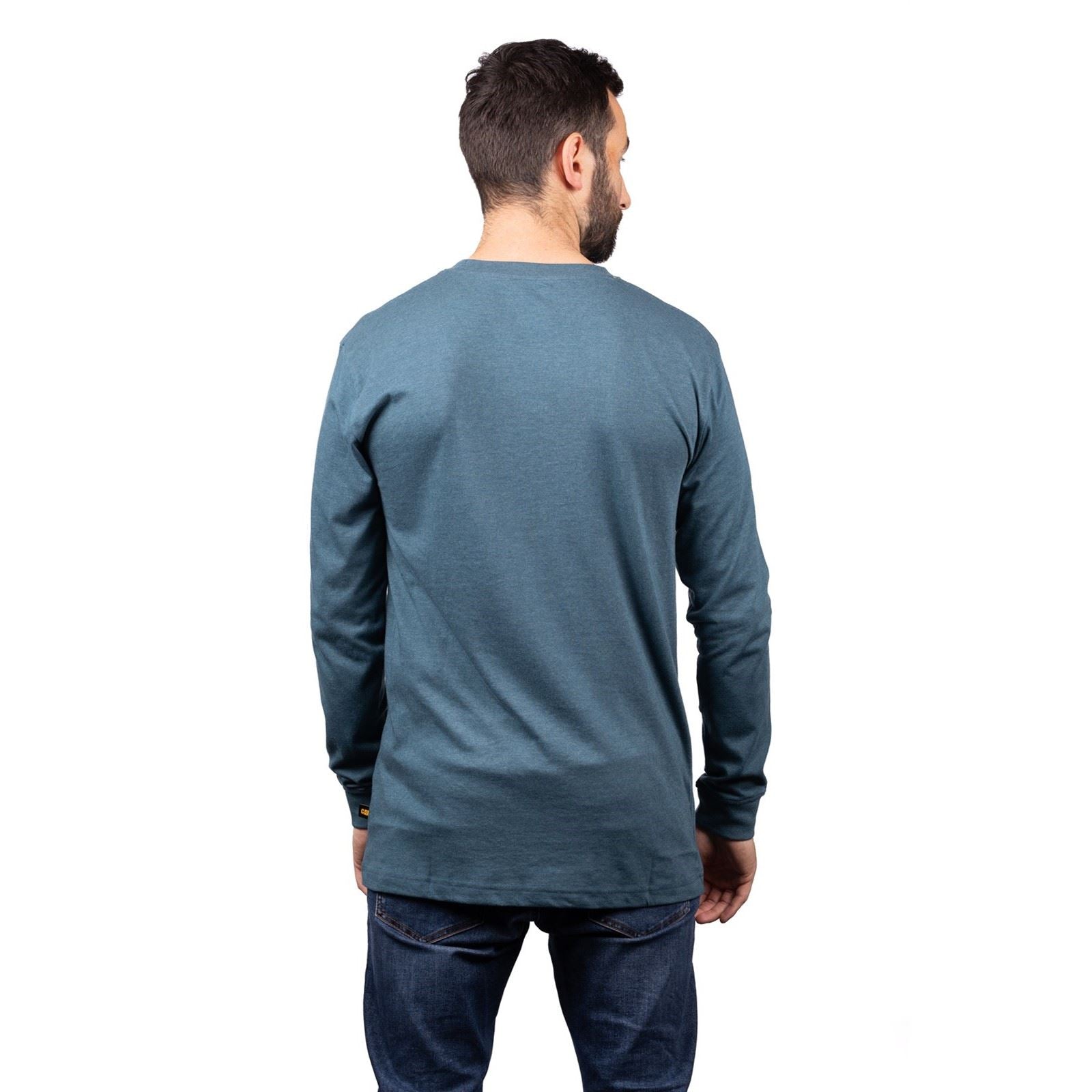 Caterpillar Trademark Banner Long Sleeve Cotton Men's Green T-Shirt