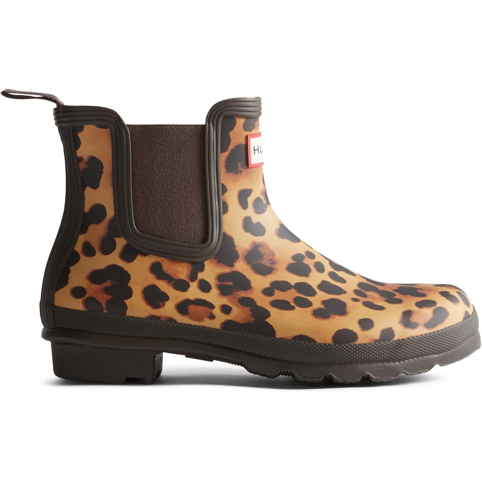 Hunter Original Chelsea Leopard Print Boot Rubber Women's Leopard Print/Chocolate Brown Wellington Boots