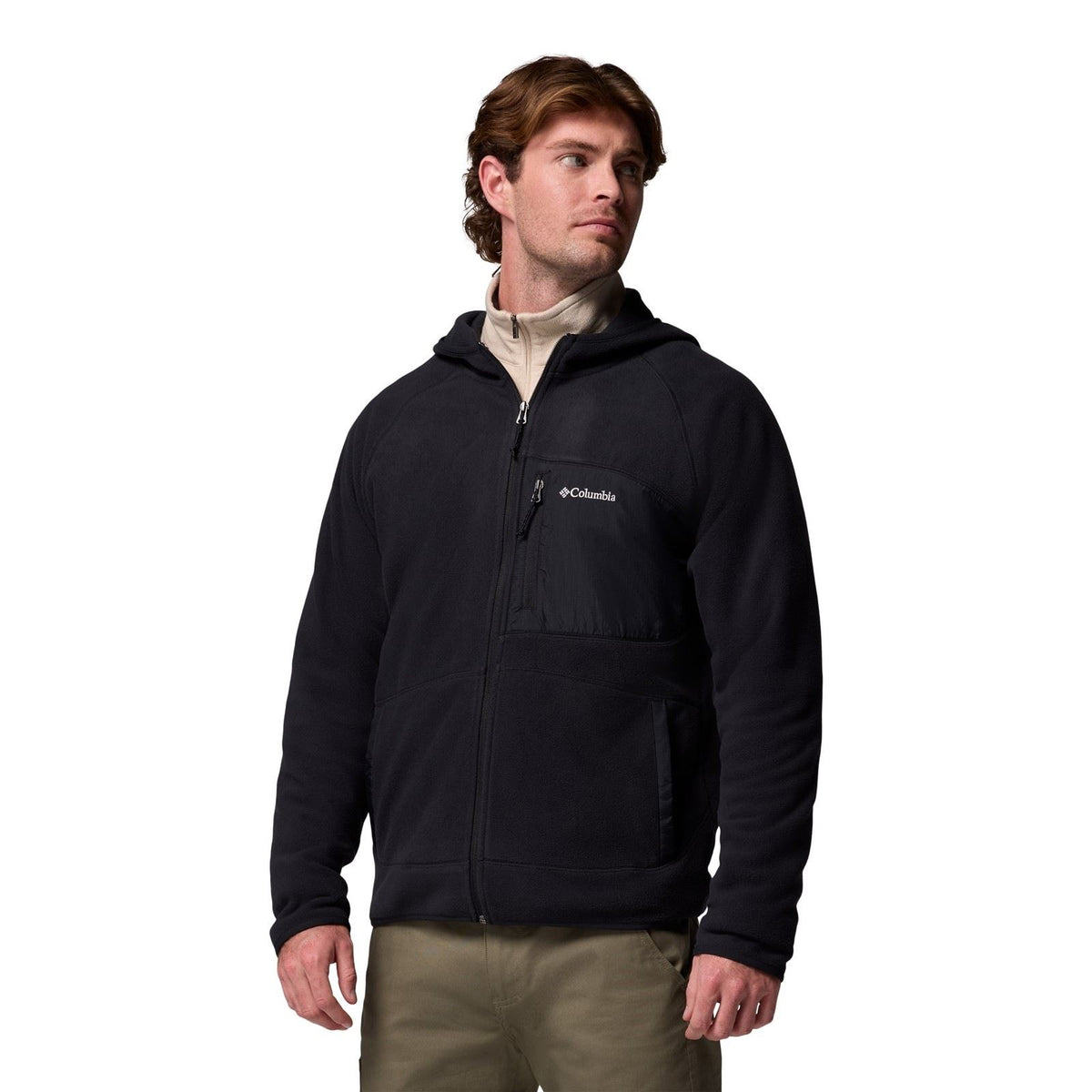 Columbia Fast Trek Overlay Hooded Full Zip Men's Black Fleece Jacket
