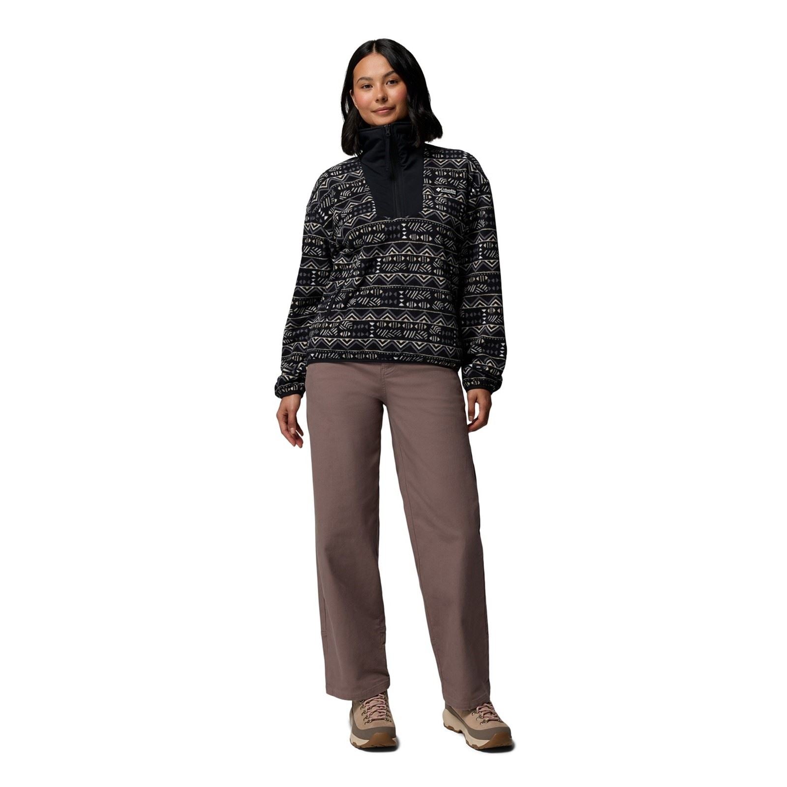 Columbia Sequoia Grove Printed Half Zip Polyester Women's Black Fleece Pullover