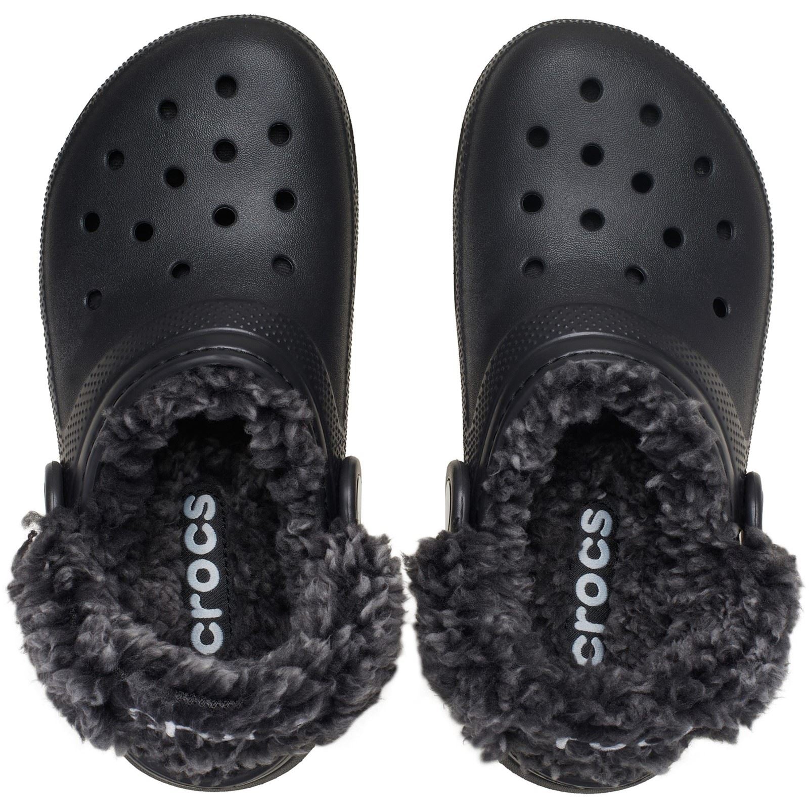 Crocs Classic Fleece Lined Textile Blend Kids Black Clogs