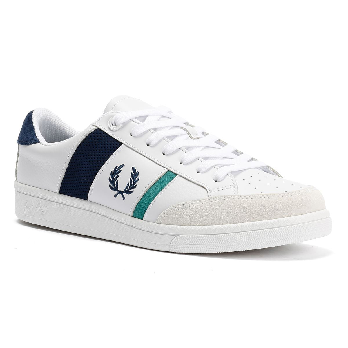 Fred Perry B725 Leather Suede Men's White/Navy/Mint Trainers