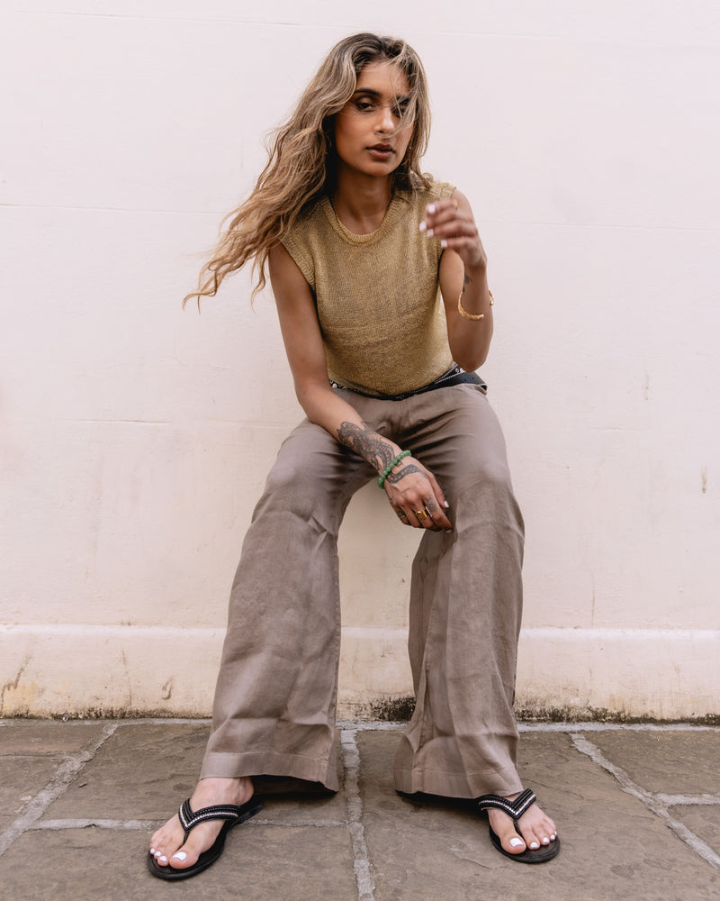 Tower London Metallic Bead Thong Women's Black Sandals