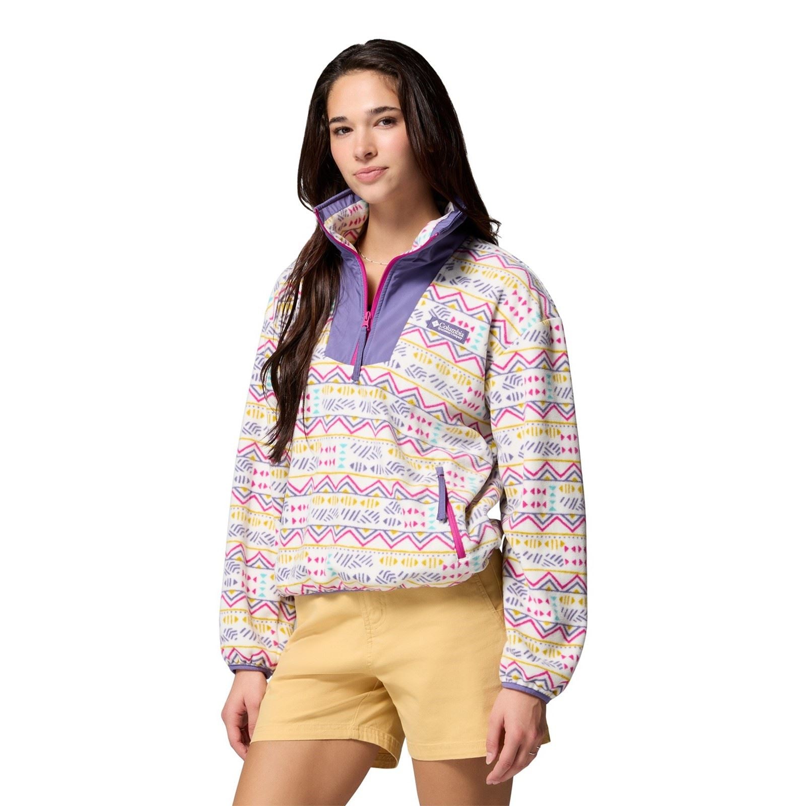 Columbia Sequoia Grove Printed Half Zip Polyester Women's White Fleece Pullover