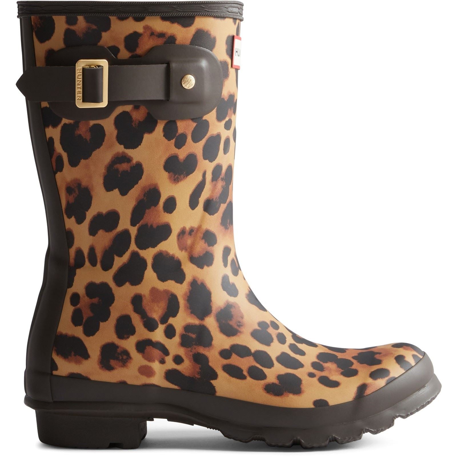 Hunter Original Short Leopard Boot Rubber Women's Leopard Print/Chocolate Brown Wellington Boots