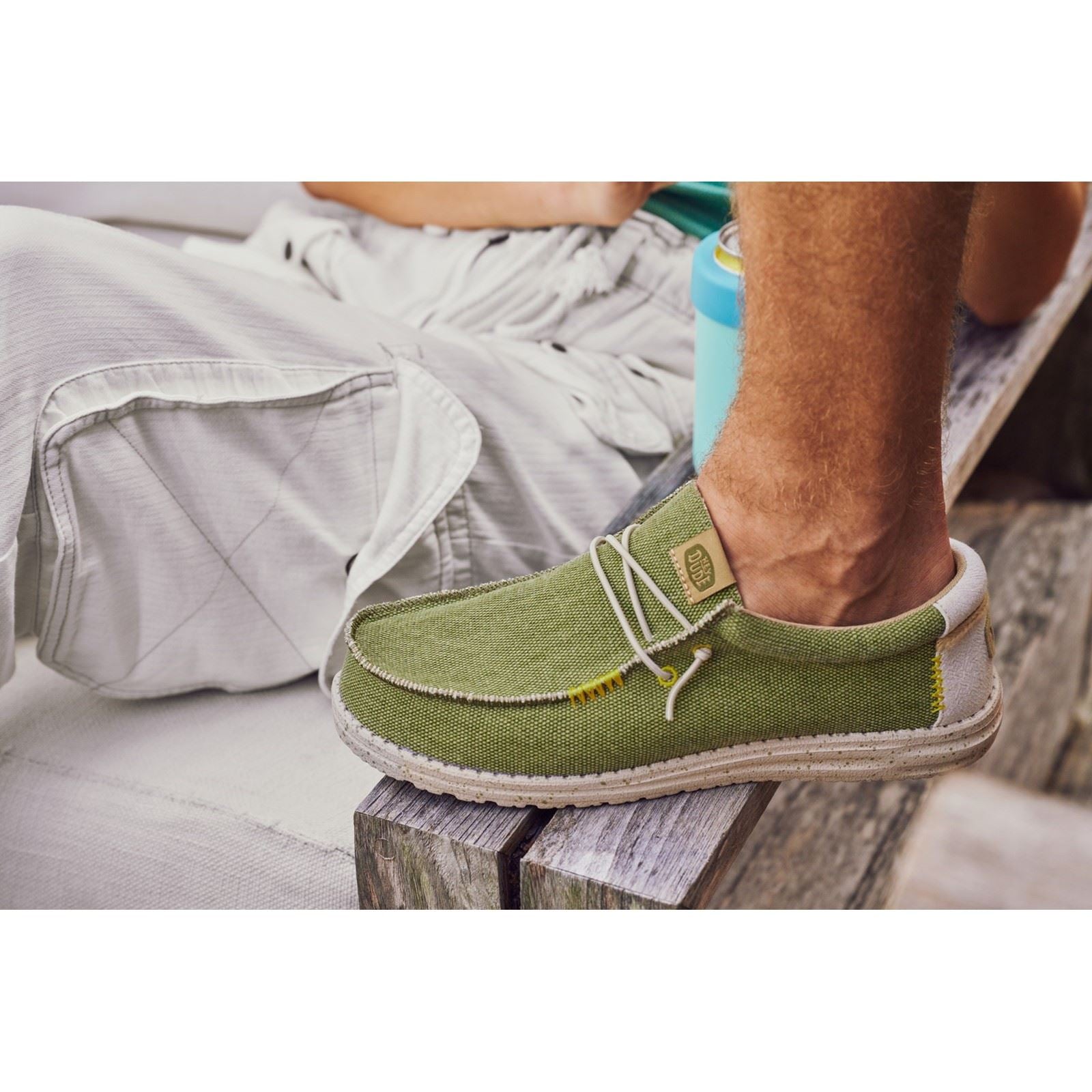 HEYDUDE Wally Coastline Canvas Men's Olive Shoes