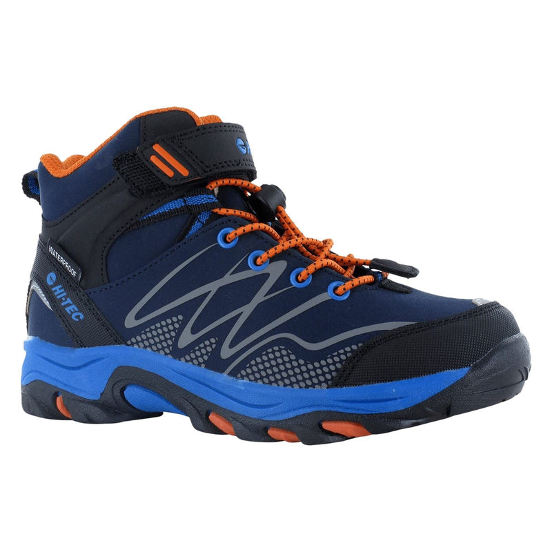 Hi-Tec Blackout Mid Synthetic Soft Shell Junior Navy/Orange/Lake Blue Hiking Boots