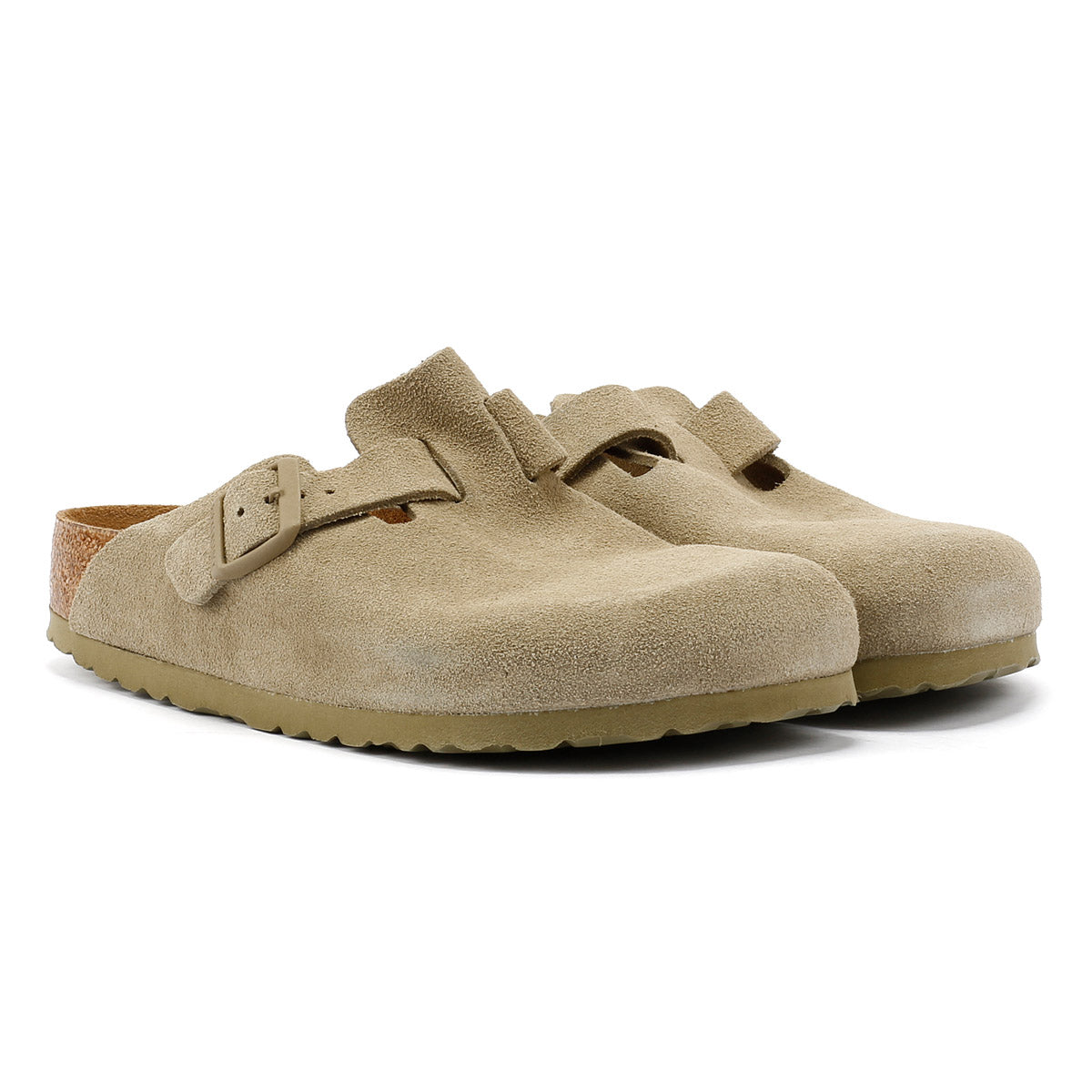 Birkenstock Boston Khaki Suede Faded Grey Clogs –