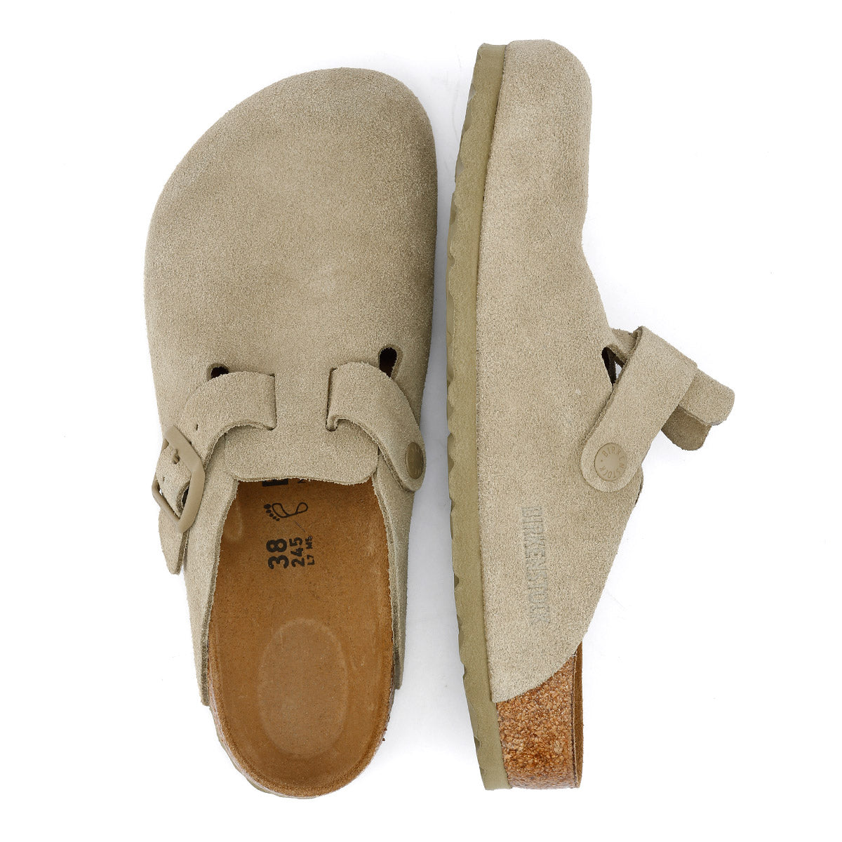 Birkenstock Boston Khaki Suede Faded Grey Clogs
