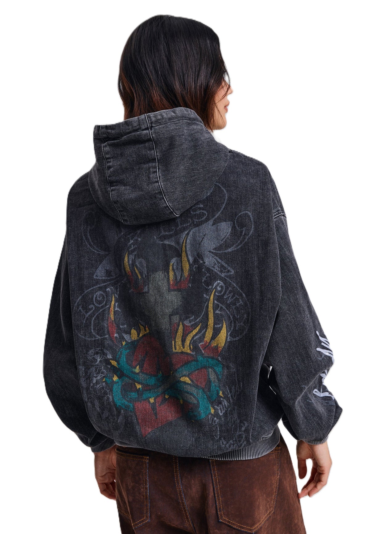 Ed Hardy Skull Roses Oversized Women's Black Hoodie