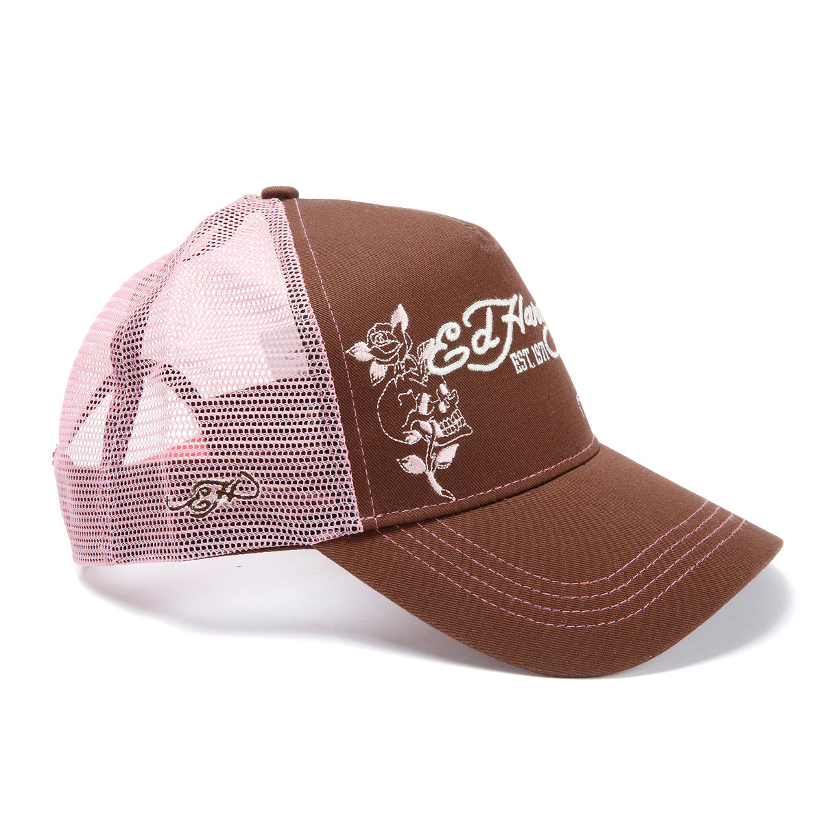 Ed Hardy Skull and Roses 5 Panel Brown Caps