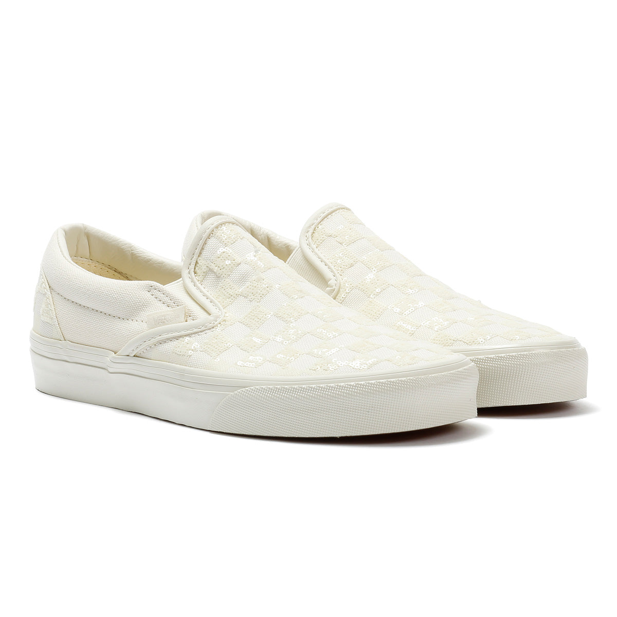 Vans Classic Slip-On  Women's Canvas White Beaded Checkerboard Trainers