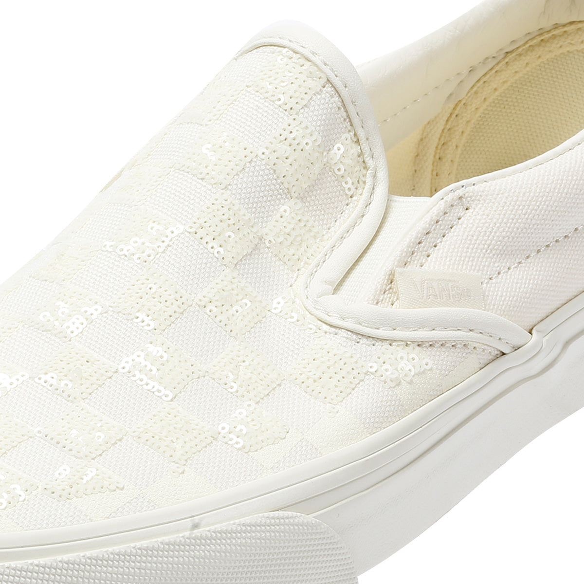 Vans Classic Slip-On  Women's Canvas White Beaded Checkerboard Trainers