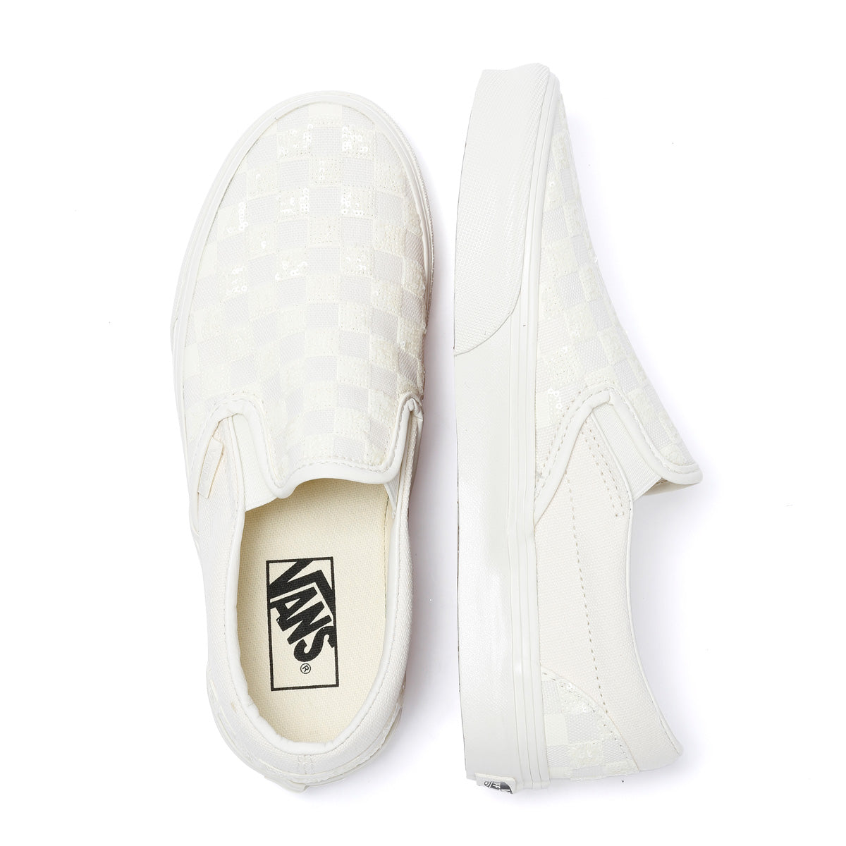 Vans Classic Slip-On  Women's Canvas White Beaded Checkerboard Trainers