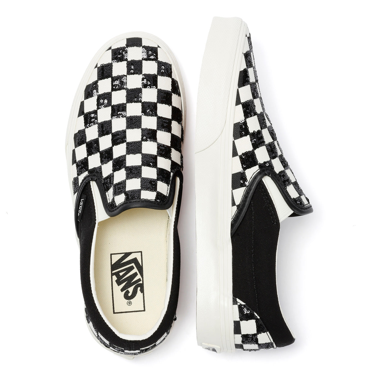 Vans Classic Slip-On Women's Canvas Black/White Beaded Checkerboard Trainers