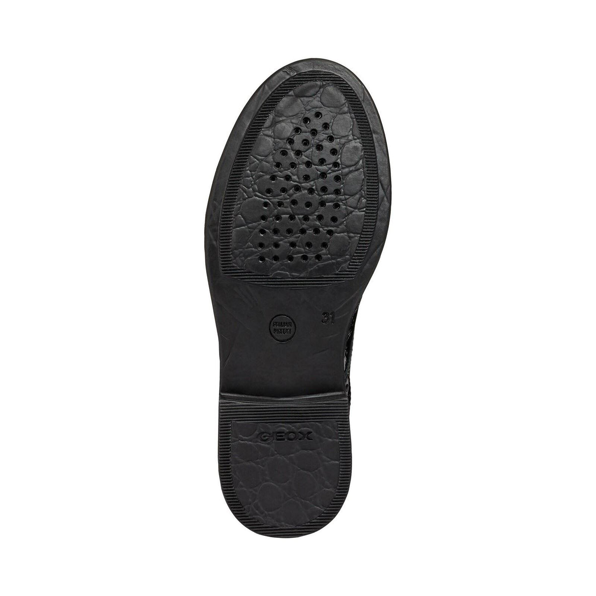 Geox J Agata D Leather Black Patent Brogues