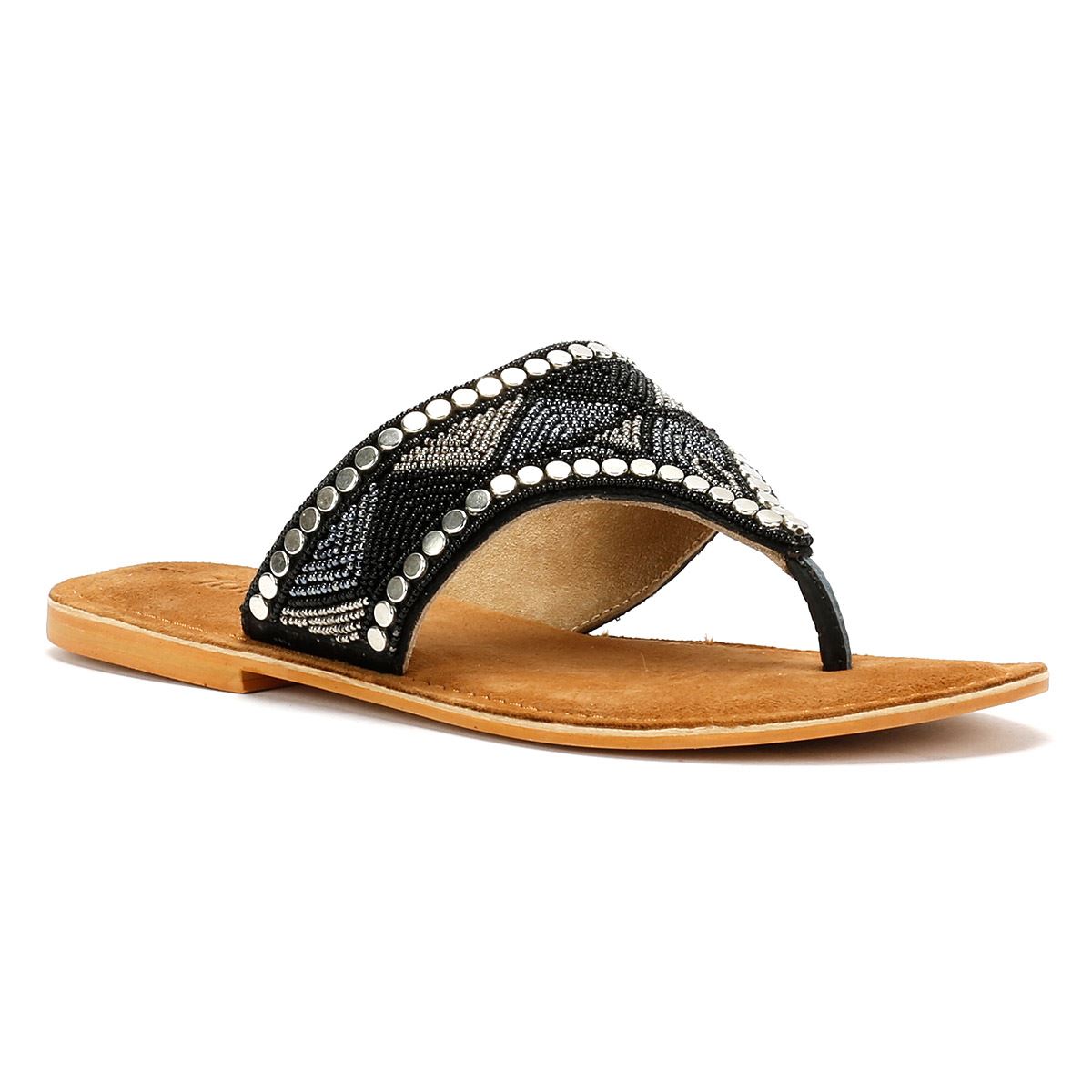 Tower London Toepost Women's Black Metallic Sandals