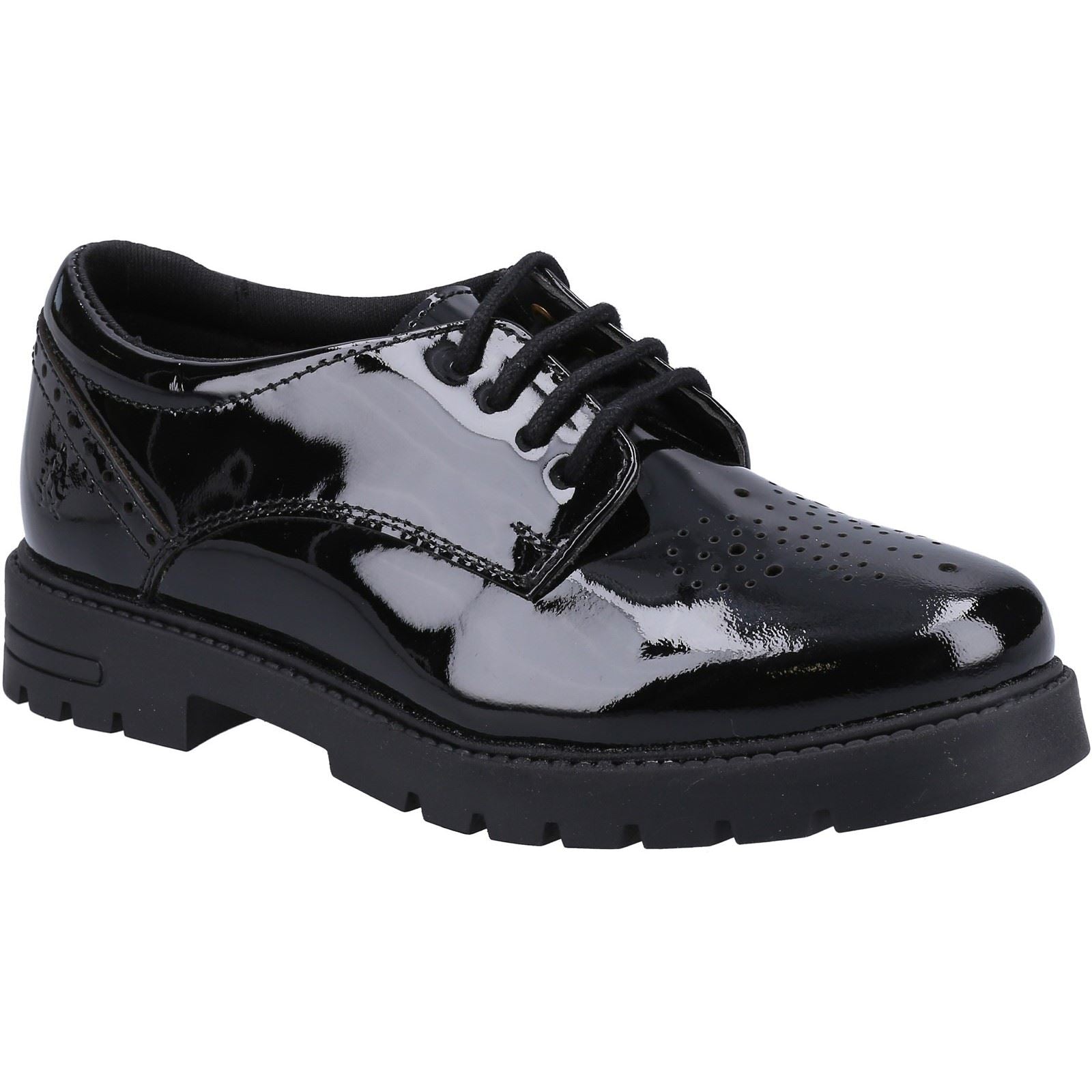 Hush Puppies Jayne Patent Leather Youth Girl's Black Lace-Up Shoes